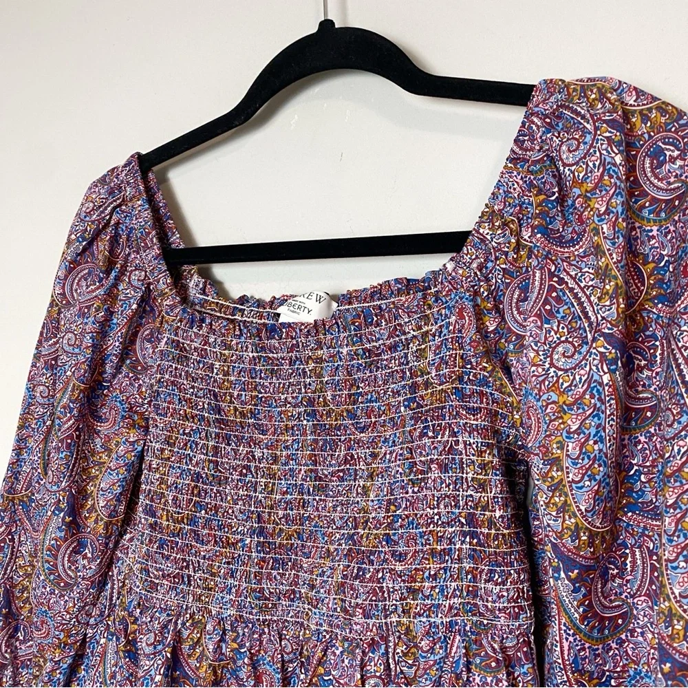 J. Crew Liberty Tropical Prince Paisley Print Smocked Top